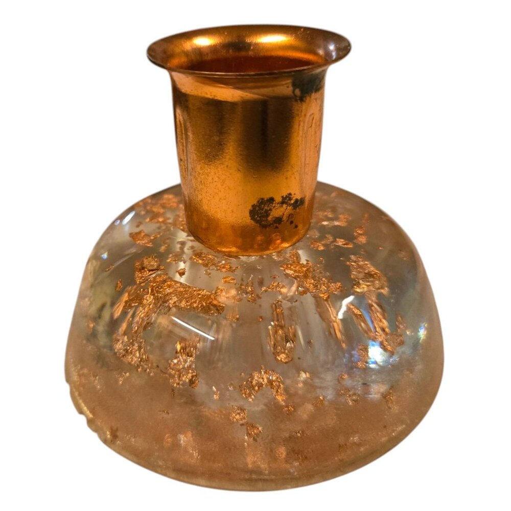 MCM Lucite Acrylic Candleholder Gold Flake Mid Century Candlestick Taper Holder